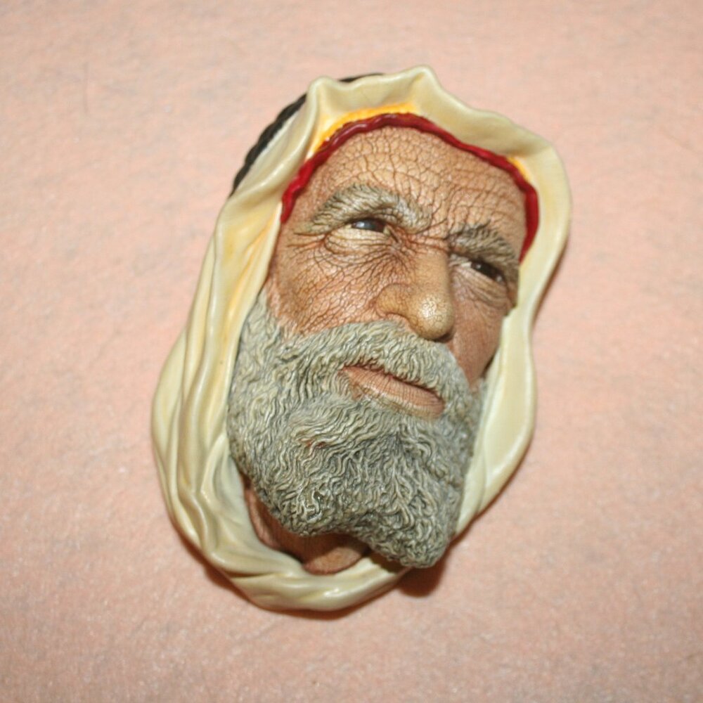 Vintage Syrian Bosson Mask Head Character Chalkware Wall Plaque